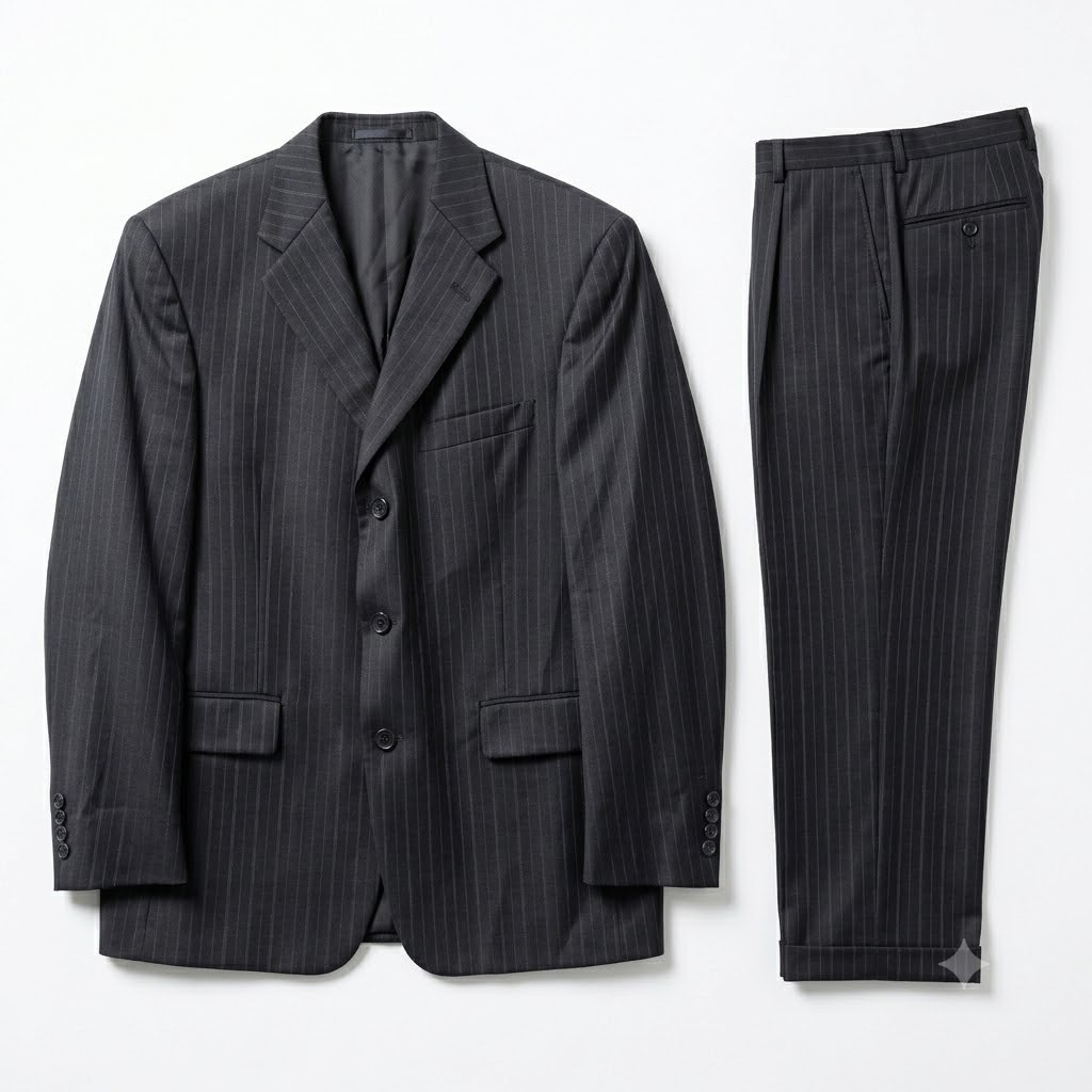 Ing Loro Piana Italy Wool Striped Suit Black Stripe Daniel Cremieux Mens 44s 37w
